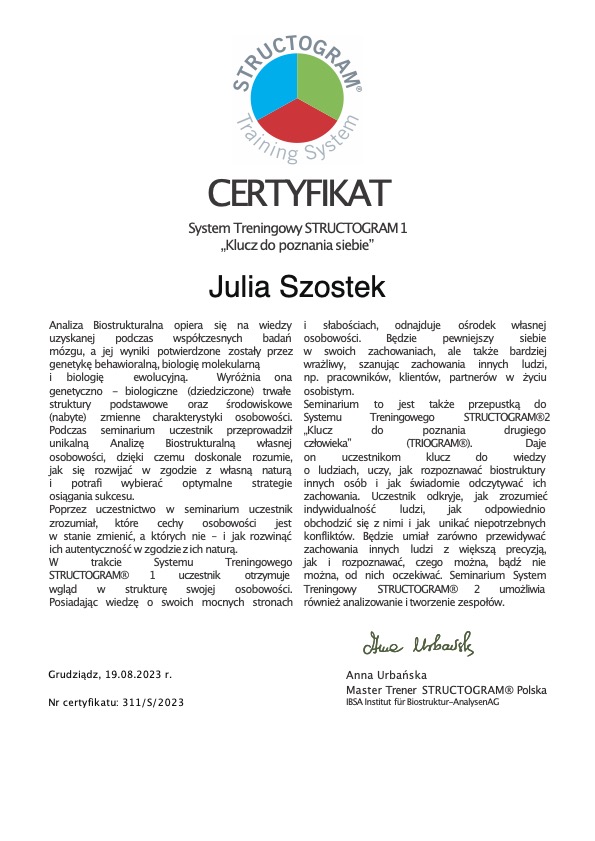 System Treningowy STRUCTOGRAM1 „Kluczdo poznania siebie”